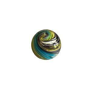 VINTAGE ART GLASS GLOBE PAPERWEIGHT SWIRLS DESIGN WITH BLUE,BROWN AND WHITE